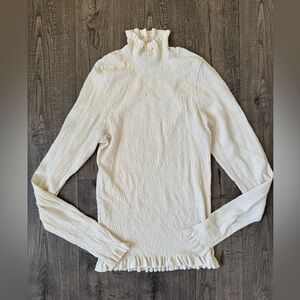 Rachel Parcell Beige Pearl Shirred Mock Neck Top- Size Large